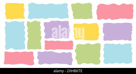 Setzen Sie rechteckige und quadratische Anführungsrahmen aus Papier, Textfeld Zitat, leere Form mit welliger Kante. Dilog oder Titelrand. Handgezeichnete Sprechblase. Vektorabbildung Stock Vektor