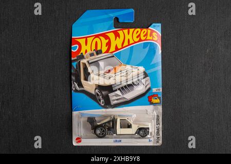 Doha, Katar - 13. Juli 2024: Packung mit Hot-Wheels-Cast-Carded-Automodell für die Hot-Wheels-Serie. Lolux. Stockfoto