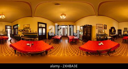 360 Grad Panorama Ansicht von Das Innere des Speisesaals im Imperial Hotel (1901) Ravenswood, Queensland, Australien.