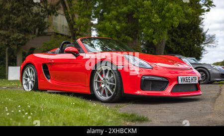 2015 Porsche Boxster, ausgestellt auf dem April Scramble im Bicester Heritage Centre am 21. April 2024. Stockfoto