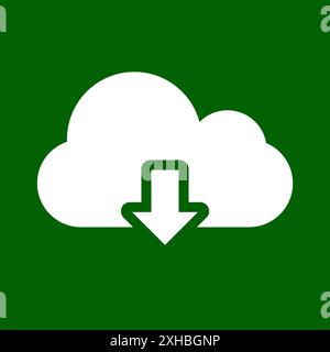 Cloud Computing-Symbol auf grünem Hintergrund. Symbol „Datei herunterladen“. Stock Vektor