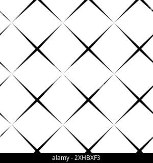 Abstraktes geometrisches Muster mit Kreuzen, Streifen, Linien. Nahtloser Vektorhintergrund. Weißes und schwarzes Ornament. Modernes, vernetztes Grafikdesign. Stockfoto