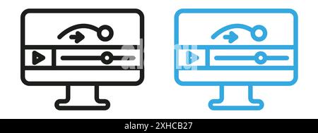 Animationssymbol Sammlung von Vektorsymbolen oder Zeichensätzen in Schwarzweiß-Umrandung Stock Vektor