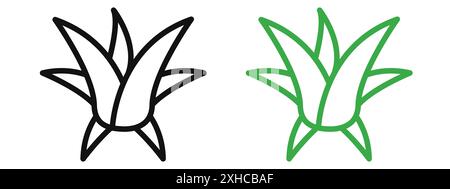 Aloe Vera Symbol Vektorsymbol oder Zeichensatz Sammlung in schwarz-weiß-Umrandung Stock Vektor