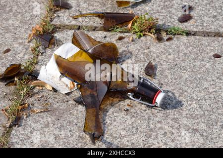 Gebrochene Flasche, Glasbruch, Gefahr für Passanten und Radfahrer, Sachsen, Deutschland Stockfoto