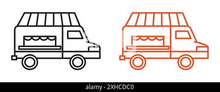 Food Truck Icon Vektorsymbol oder Schild Set Kollektion in schwarz-weiß Umrandung Stock Vektor