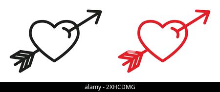 Herz mit Pfeilsymbol Vektorsymbol oder Zeichensatzkollektion in schwarz-weißer Umrandung Stock Vektor