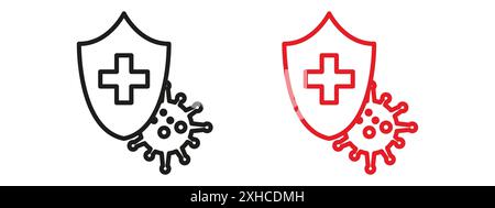 Immunschutz Icon Vector Symbol oder Schild Set Kollektion in schwarz-weiß Umrandung Stock Vektor