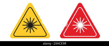 Laserwarnsymbol Sammlung von Vektorsymbolen oder Schildern in Schwarzweiß-Umrandung Stock Vektor