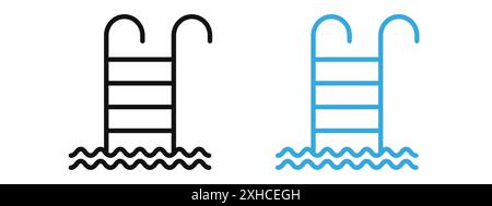 Leiter im Schwimmbad Icon Vektorsymbol oder Schildersatz Kollektion in schwarz-weiß-Umrisse Stock Vektor