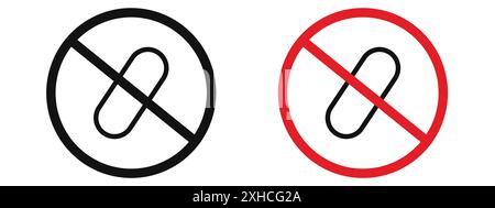 Kein Medikamentenzeichen Vektorsymbol oder Zeichensatzsammlung in Schwarzweiß-Umrandung Stock Vektor