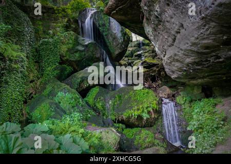 Lichtenhainer Wasserfall im Kirnitzschtal bei Bad Schandau am Nationalpark Sächsische Schweiz in Deutschland Stockfoto