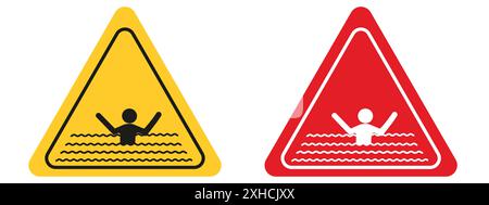 Warnschild für Ertrinken Vektorsymbol oder Zeichensatz in schwarz-weißer Umrandung Stock Vektor