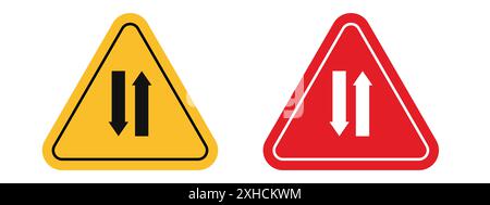 Zwei-Wege-Verkehrszeichen Vektorsymbol oder Schildersatz-Sammlung in Schwarzweiß-Umrissen Stock Vektor