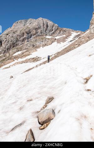 Aufstieg zum Gipfel Argualas, Pyrenäen, Huesca, Spanien Stockfoto