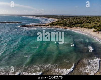 Es Peregons Petits Beach, Punta de Sa Llova, Parque Natural Marinoterrestre es Trenc-Salobrar de Campos, Colonia de Sant Jordi, SES Salines Stockfoto