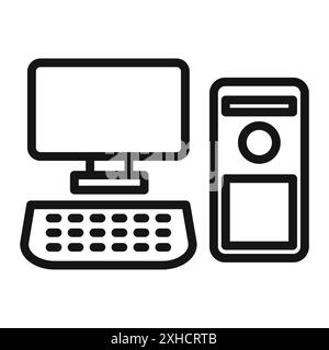 Computersymbol Vektorsymbol oder Zeichensatzsammlung in Schwarzweiß-Umrandung Stock Vektor