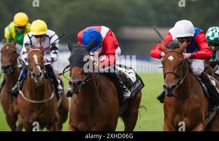 Ascot, Berkshire, Vereinigtes Königreich, Samstag, 13. Juli 2024; Surveyor und Jockey Callum Shepherd gewinnen die Village Hotels Fillies Handicap Stakes für Trainer James Fanshawe und Eigentümer Cheveley Park Stud Credit JTW equine Images / Alamy Live News Stockfoto