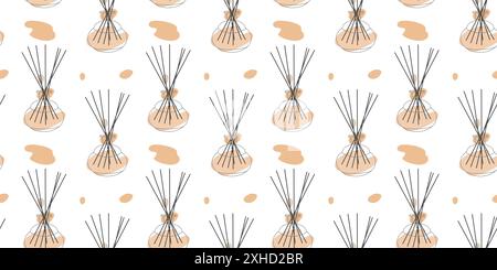 Aromatherapie-nahtloses Muster. Aroma-Diffusor, ätherisches Öl für Zuhause. Vektorkontur, Strichgrafik-Illustrationskonzept mit abstrakter Farbe. Glas Stock Vektor