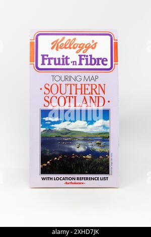 Kellogg’s Fruit n Fibre - Südschottisch-Tourenkarte. Stockfoto