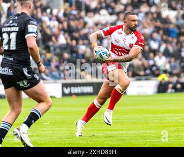 Rumpf, Großbritannien. Juli 2024. Betfred Super League, Runde 17: Hull FC gegen Hull Kingston Rovers (KR). Elliot Minchella am Ball. Credit Paul Whitehurst/PBW Media/Alamy Live News Stockfoto