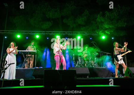 Konzert von Alidé Sans, Consolació, Sant Joan, „La Lluna en Vers“, Mallorca, Balearen, Spanien. Stockfoto