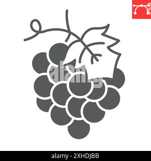 Trauben-Glyphe-Symbol, frisch und Obst, Trauben-Vektor-Symbol, Vektorgrafiken, bearbeitbare Kontur solides Zeichen, eps 10 Stock Vektor