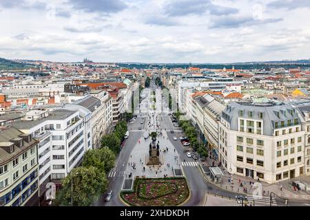 Luftaufnahmen vom Wenzelsplatz im Zentrum der Stadt Prag, Tschechien Stockfoto