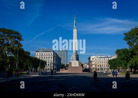 RIGA, LETTLAND. August 2022. Riga Stadtbild. Denkmal der Freiheit. Stockfoto