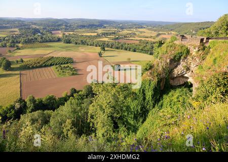 Die bastide-Stadt Domme überblickt das Dordogne River Valley im Périgord Noir im Südwesten Frankreichs. Domme ist als eines der schönsten V gelistet Stockfoto