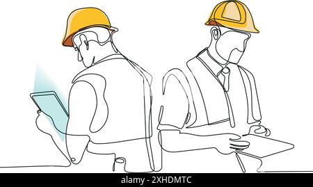 Bauleiter und Ingenieur, die auf der Baustelle arbeiten. Vektorgrafik Stock Vektor