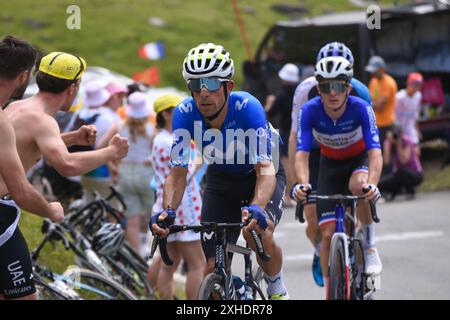 Bareges, Frankreich, 13. Juli 2024: Der Movistar Team Radfahrer Nelson Oliveira (157) während der 14. Etappe der Tour de France 2024 zwischen Pau und Saint-Lary-Soulan Pla d´Adet am 13. Juli 2024 in Bareges, Frankreich. Quelle: Alberto Brevers / Alamy Live News. Stockfoto