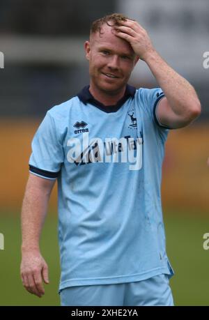 Adam Campbell von Hartlepool United während des Freundschaftsspiels zwischen West Auckland Town und Hartlepool United in der Darlington Road, West Auckland, am Samstag, den 13. Juli 2024. (Foto: Michael Driver | MI News) Credit: MI News & Sport /Alamy Live News Stockfoto