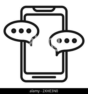 Chatnachricht auf dem Mobiltelefon Symbol Vektorsymbol oder Zeichensatzsammlung in Schwarzweiß-Umrandung Stock Vektor