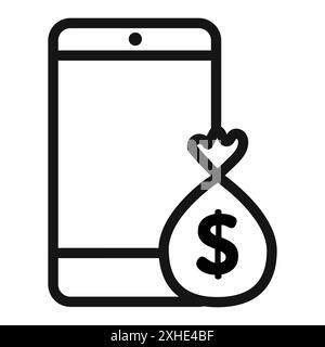 E-Business Mobile Icon Vektorsymbol oder Zeichensatz Sammlung in Schwarzweiß-Umrandung Stock Vektor