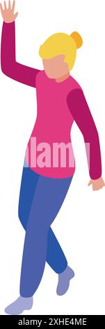 Die junge Frau geht und winkt mit erhobener rechter Hand Stock Vektor