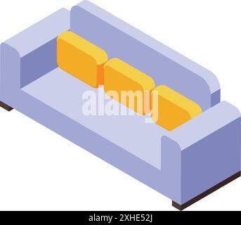 Modernes Sofa mit Kissen im Zimmer mit isometrischem Blick auf weißen Hintergrund Stock Vektor