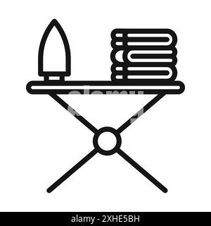 Bügeltisch Symbol Vektorsymbol oder Zeichensatz Kollektion in schwarz-weiß-Umrandung Stock Vektor