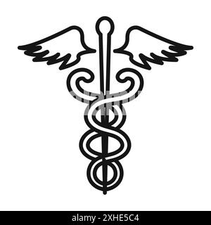 Medizinische Caduceus Icon Vektor Symbol oder Zeichen Set Sammlung in schwarz-weiß Umriss Stock Vektor