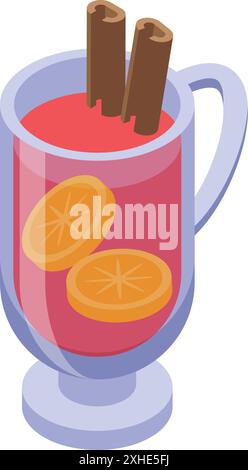 Aromatischer Glühwein mit Orangenscheiben und Zimtstäbchen wärmendes Wintergetränk Stock Vektor
