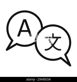 Symbol für die Sprachübersetzung Sammlung von Vektorsymbolen oder Zeichensätzen in Schwarzweiß-Umrandung Stock Vektor