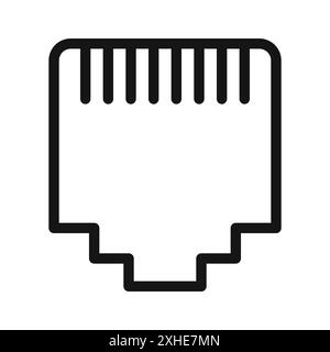 Symbol für RJ45-Kabelanschluss Vektorsymbol oder Zeichensatz in schwarz-weißer Umrandung Stock Vektor