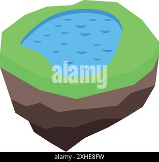 Ein Stück Land mit einem See schwimmt in der Luft und zeigt eine surreale und minimalistische Landschaft Stock Vektor