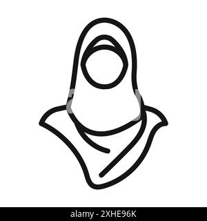 Hijab Icon Vektor-Symbol- oder Zeichensatzkollektion für Damen in Schwarz-weiß-Umrandung Stock Vektor