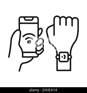 NFC Armband Connected Icon Vector Symbol oder Schild Set Kollektion in schwarz-weiß Umrandung Stock Vektor