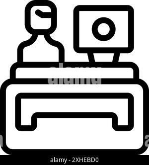 Strichgrafik-Symbol einer Person, die an einem Schreibtisch sitzt und an einem Computer arbeitet Stock Vektor