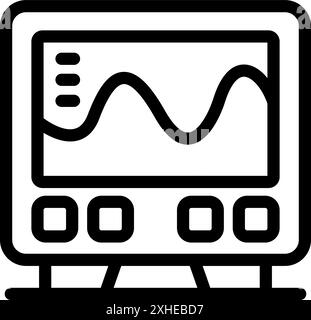 Einfaches, auffälliges Symbol für ein elektronisches Gerät mit sinusförmiger Signalform, Steuertasten und Stativ Stock Vektor
