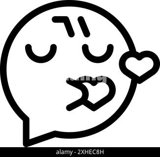 Einfache Strichkunst-Ikone einer Sprechblase, die zum valentinstag Küsse mit Herzen weht Stock Vektor