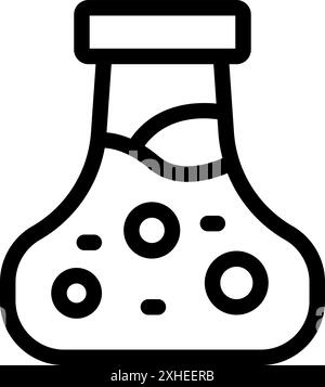 Einfaches, fettgedrucktes Strichsymbol eines Laborkolbens, der eine chemische Reaktion enthält Stock Vektor