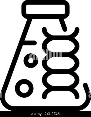 Einfaches, auffälliges Strichsymbol eines Laborkolbens mit dna-Strängen, das Gentechnik und Forschung repräsentiert Stock Vektor